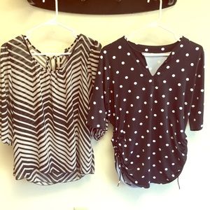 2 black and white three quarter sleeve shirts